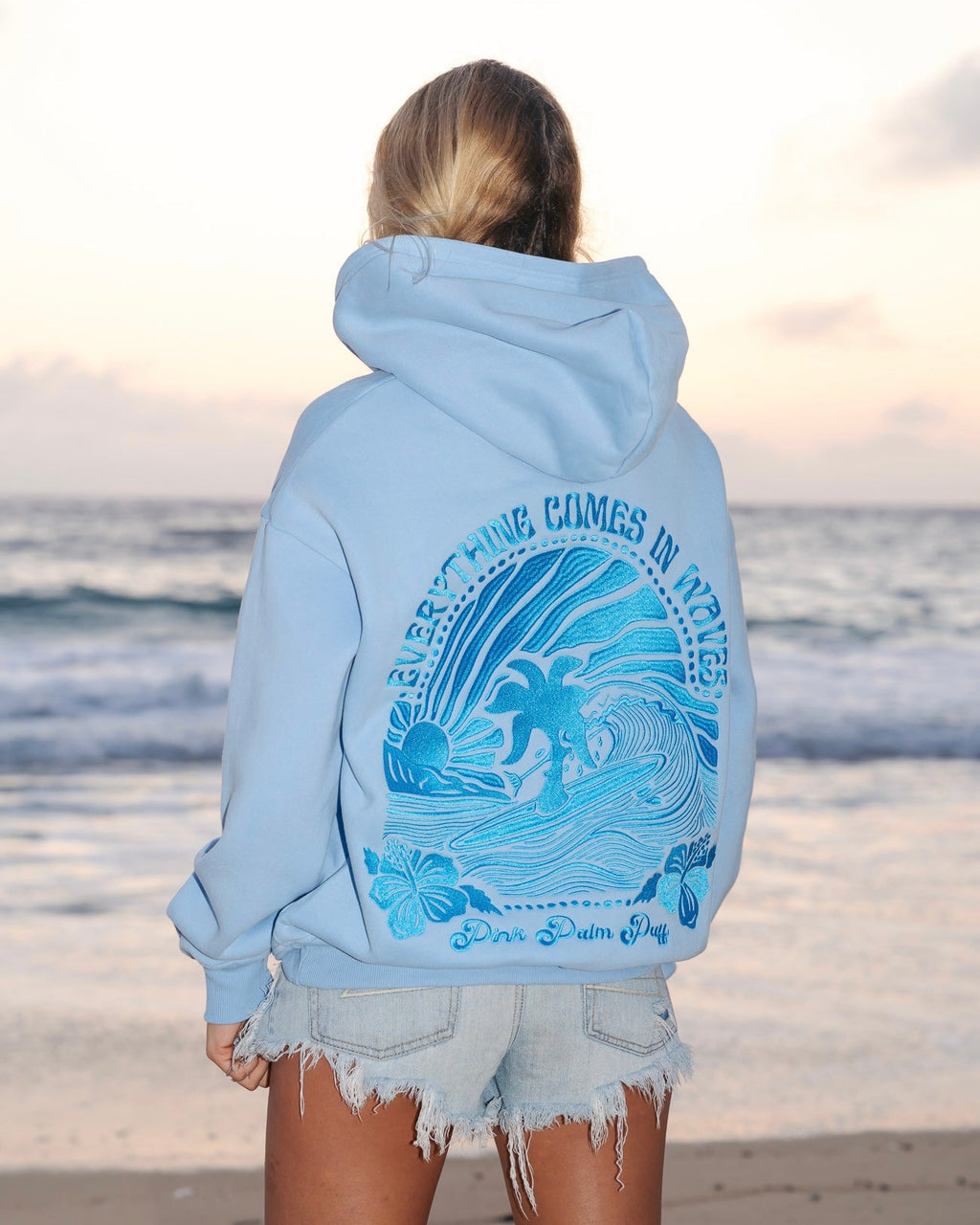 "Everything Comes in Waves” Hoodie in Blue