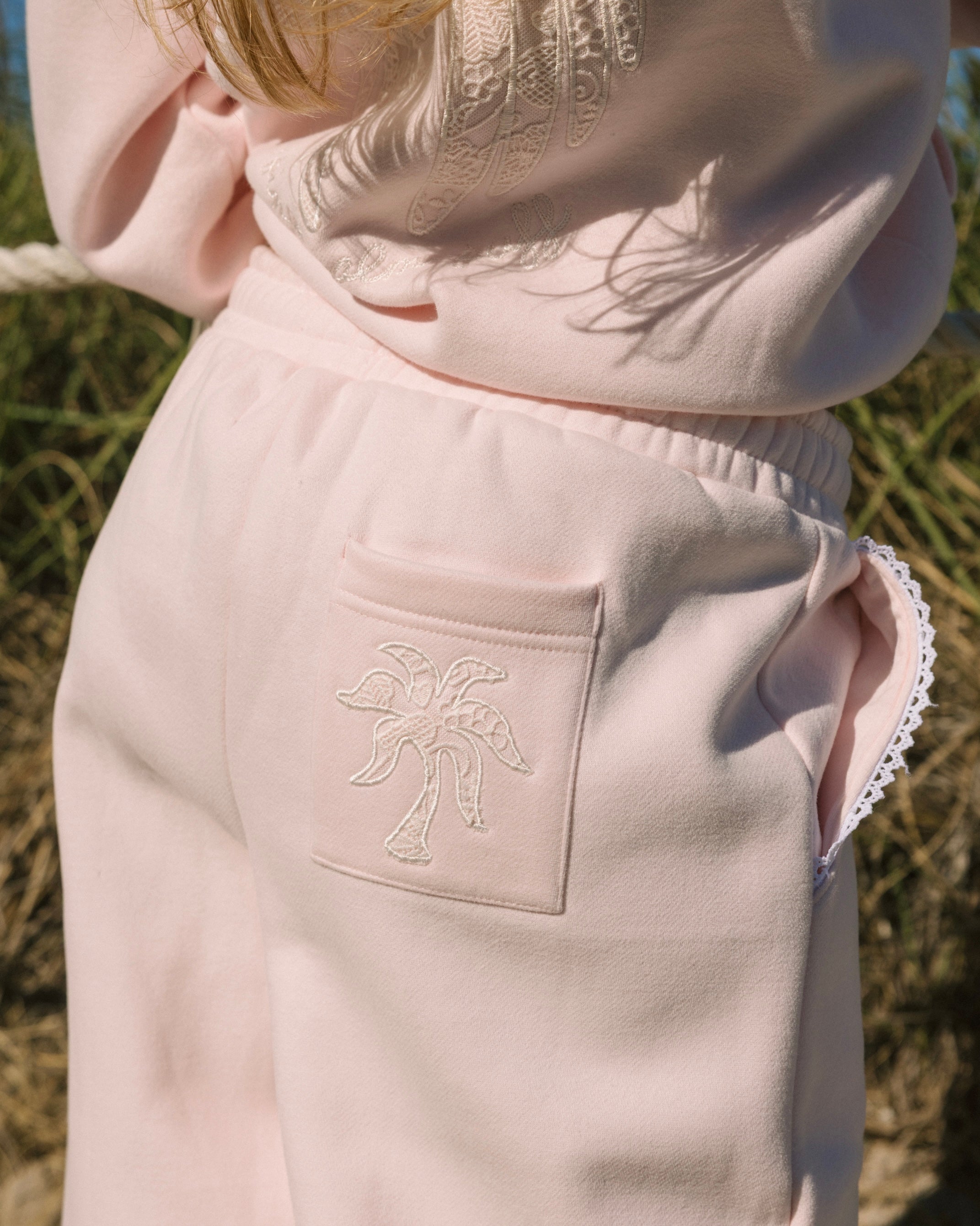 "Lacy" Wideleg Sweatpants in Angel Pink