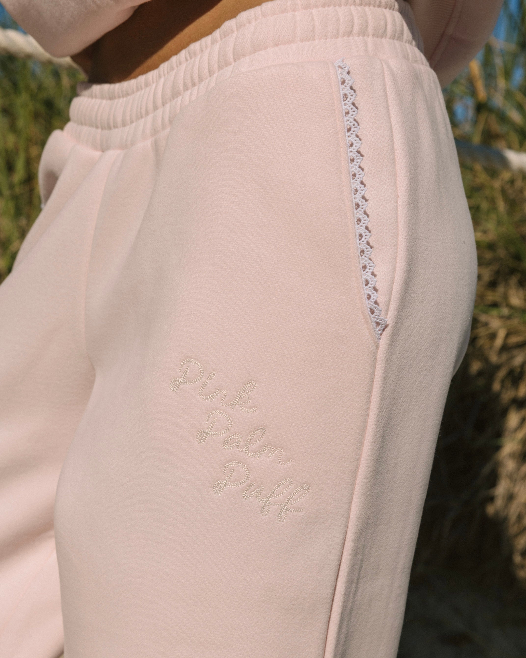 "Lacy" Wideleg Sweatpants in Angel Pink