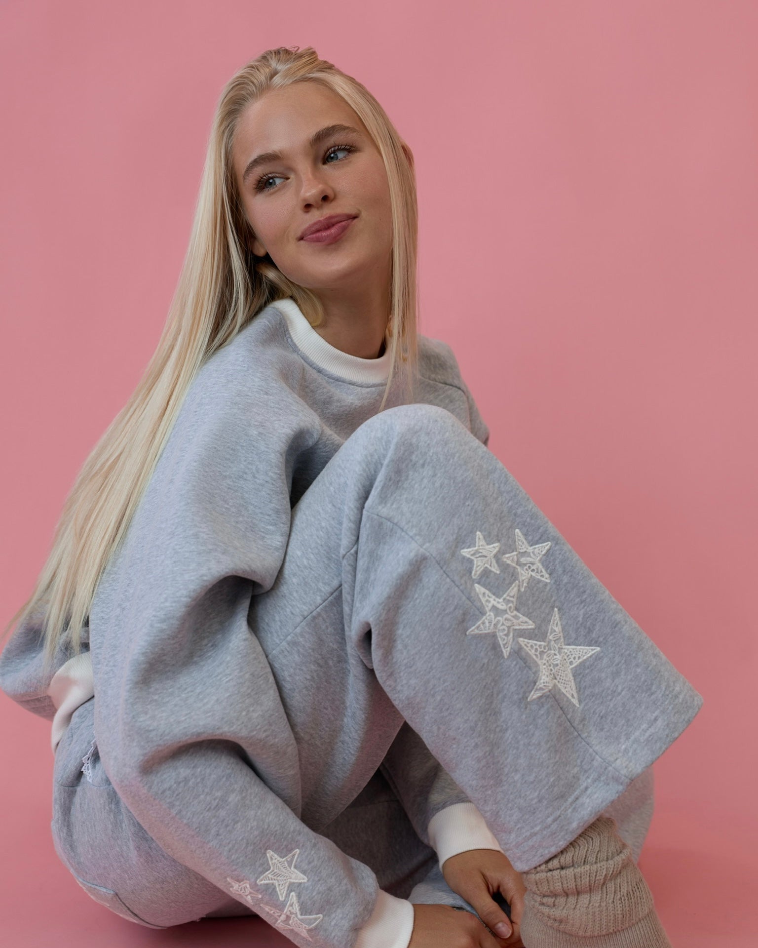 "Lacy" Wideleg Sweatpants in Sky Grey