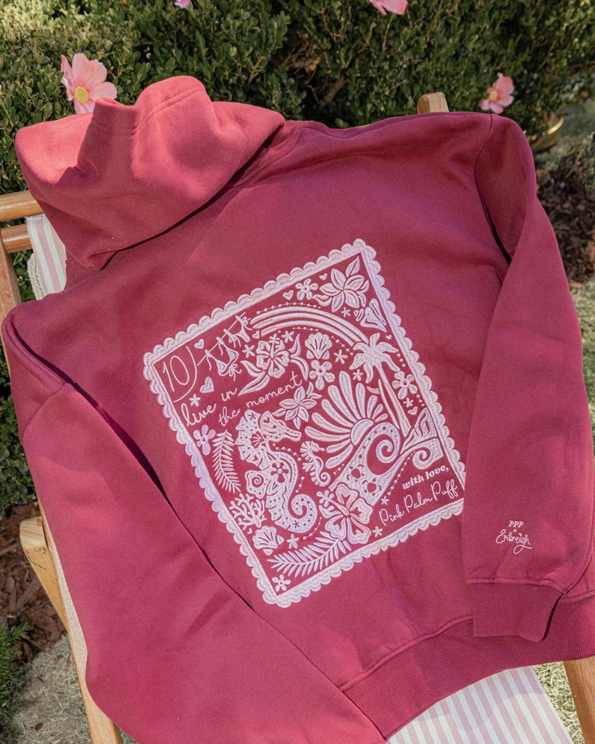 "Live in the Moment" Hoodie in Cherry
